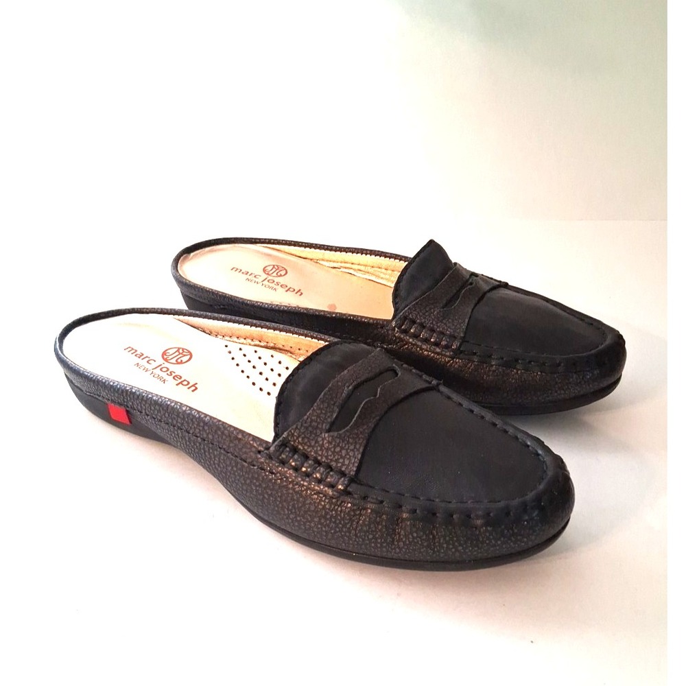 MARC JOSEPH NEW YORK Union Mules Womens Black Round Toe Slip On Leather Sz 7.5